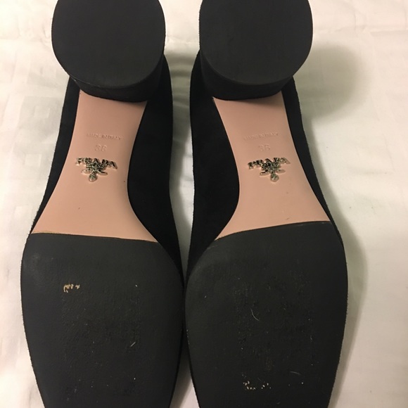 PRADA AUTHENTIC CLASSIC BLOCK SUEDE HEELS - Picture 4 of 7